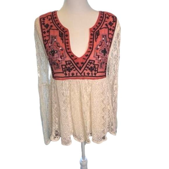 Free people Casablanca Moroccan Lace sz S Embroidered boho peasant hippie flowy - Picture 4 of 11
